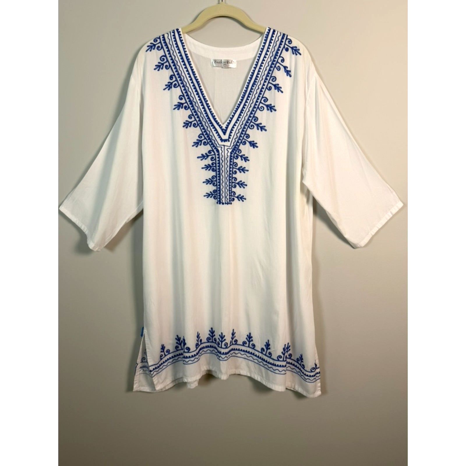 Back From Bali White Rayon Embroidered Tunic Cover Up Oversized L Xl 1x